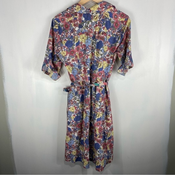 Tommy Hilfiger Floral Print Cottage Core Prairie Tie Waist Button Up Midi Dress - Picture 6 of 6
